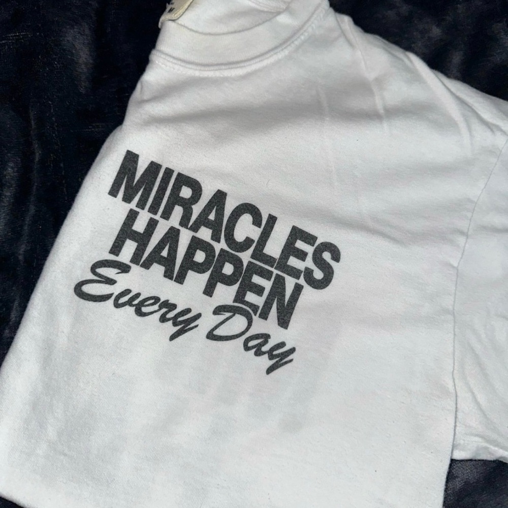 White Graphic Tee with Black Text